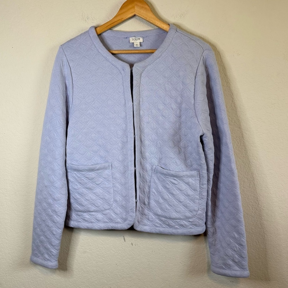 J Crew Quilted Long Sleeve Blue Lightweight Cardigan Jacket CD837 Size Medium